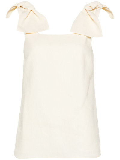 CHLOÉ WHITE BOW-DETAIL LINEN TOP