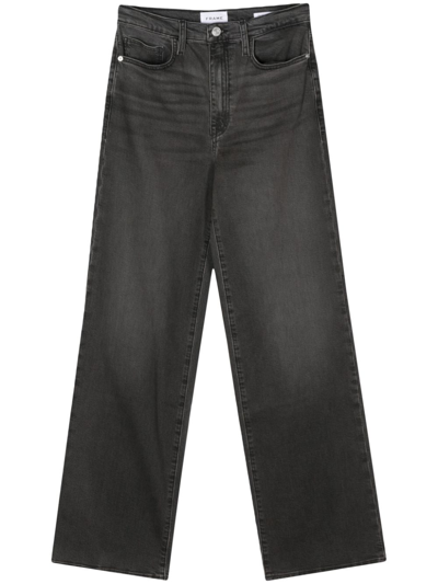 Frame Whiskering-effect Washed Straight-leg Jeans In Black