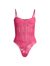 Free People Lace Night Rhythm Thong Bodysuit In Raspberry