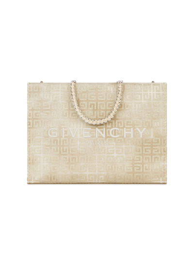 Givenchy G-tote Medium Shopping Bag In 4g Logo Canvas With Chain Handles In Dusty Gold