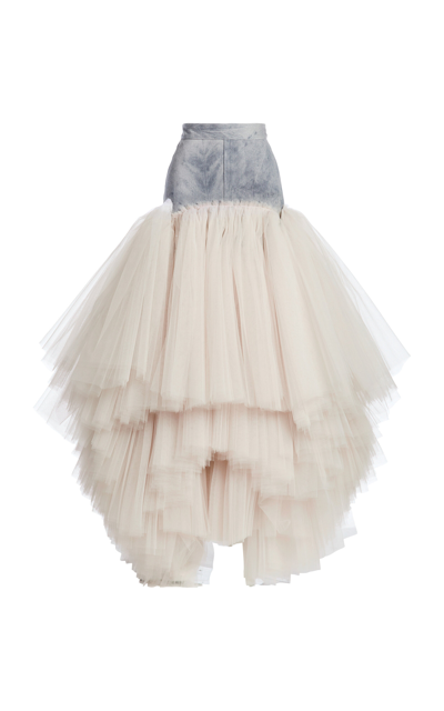Maticevski Graceful Tiered Tulle Maxi Skirt In Light Wash
