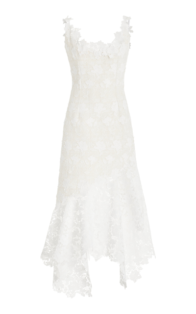 Oscar De La Renta Tweed & Gardenia Guipure Dress In Ivory/white