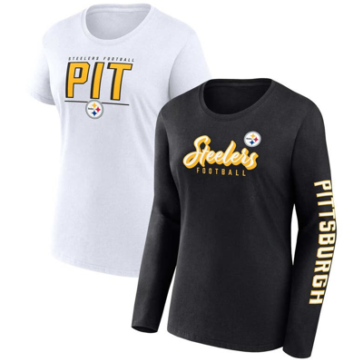 Fanatics Women's  Black, White Pittsburgh Steelers Two-pack Combo Cheerleaderâ T-shirt Set In Black,white