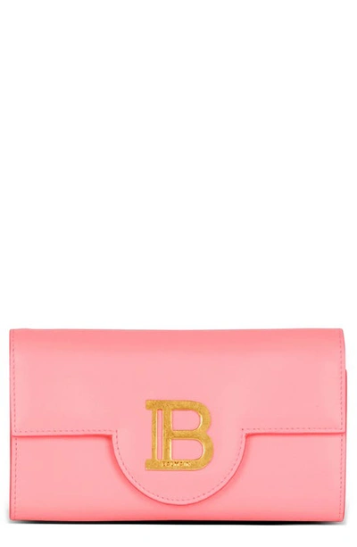 Balmain B-buzz Lambskin Leather Wallet On A Chain In Pink