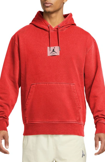 Jordan Flight Essentials Washed Fleece Cotton Hoodie In Red