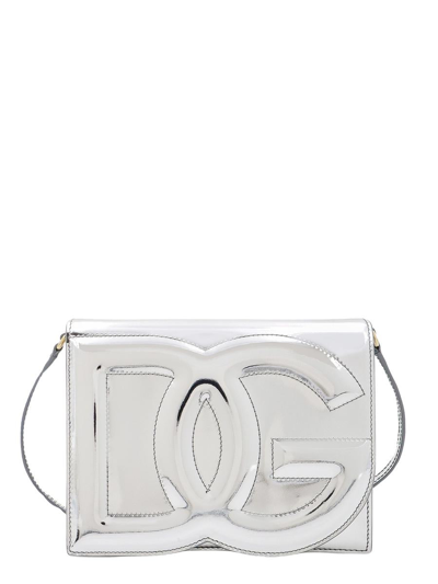Dolce & Gabbana Crossbody Bag In Silver Color Laminated Leather