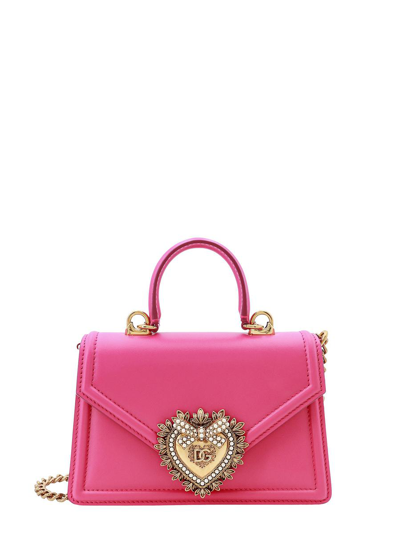 Dolce & Gabbana Leather Devotion Shoulder Bag In Pink
