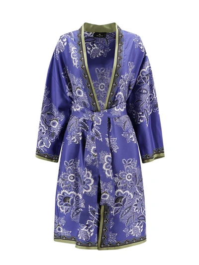 Etro Kesa Floral-print Silk Robe In Blue