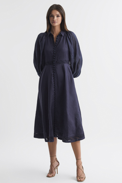 Joslin Linen Shirt Midi Dress In Navy