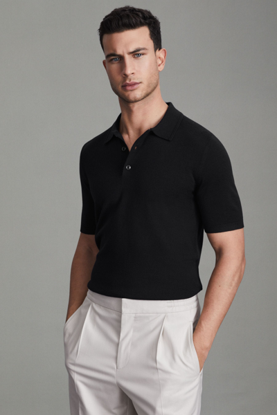 Reiss Manor Half-button Slim-fit Merino-wool Polo Shirt In Navy