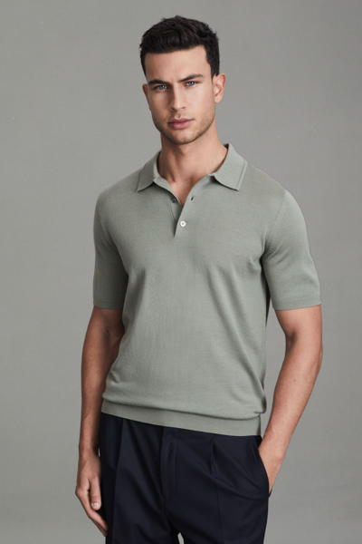 Reiss Manor - Pistachio Slim Fit Merino Wool Polo Shirt, L