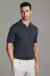 Reiss Maxwell - Blue Smoke Merino Wool Half-zip Polo Shirt, Xxl