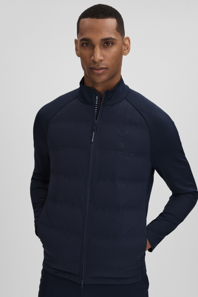 Reiss Cruze - Midnight Navy Castore Water Repellent Hybrid Quilted Jacket, L