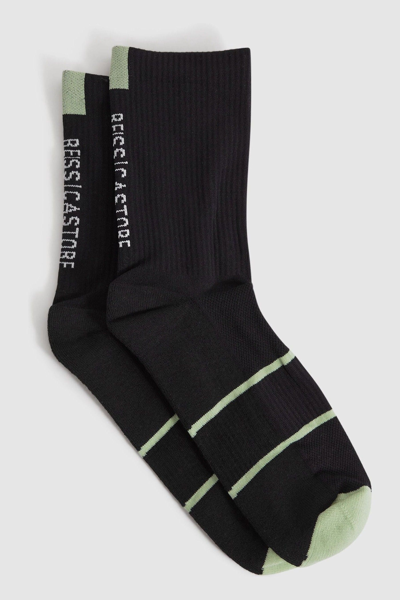 Reiss Axel - Onyx Black Castore Ribbed Crew Cut Socks, Uk S-m