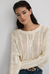 REISS TANYA - IVORY COTTON BLEND OPEN STITCH CREW NECK JUMPER, M