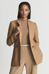 Reiss Light Camel Double Breasted Twill Blazer