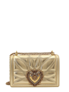 Dolce & Gabbana Leather Shoulder Bag With Frontal Jewel Detail In Gold