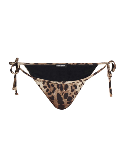 Dolce & Gabbana Women's Leopard Side-tie Bikini Bottom In Leo New