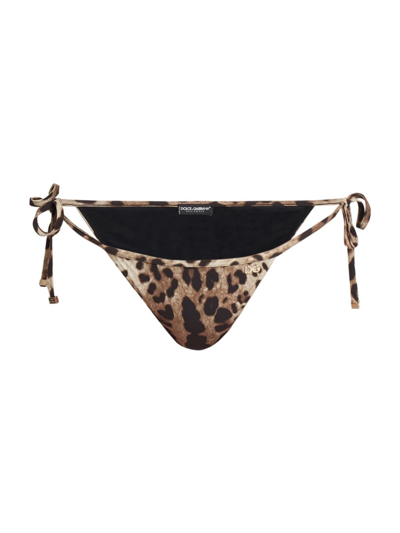 Dolce & Gabbana Leopard Print Jersey Bikini Bottoms In Multicolor