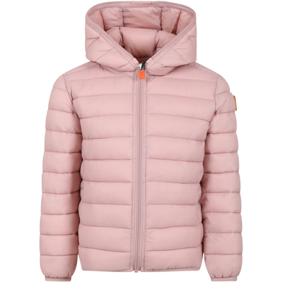 Save The Duck Kids' Pink Lily Down Jacket For Girl With Logo