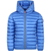 SAVE THE DUCK LIGHT BLUE DOWN JACKET IRIS FOR GIRL WITH LOGO