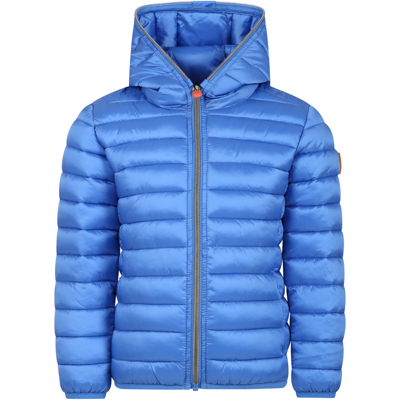 Save The Duck Kids' Light Blue Down Jacket Iris For Girl With Logo