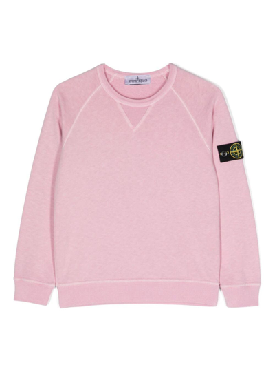 Stone Island Junior Kids' Compass-patch Cotton Sweatshirt In Pink