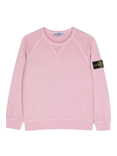 Stone Island Junior Kids' 罗盘贴花棉卫衣 In Pink