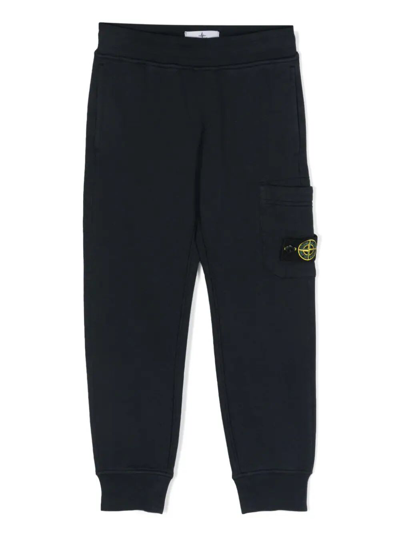 Stone Island Junior Kids' Logo-patch Track Pants In Blue