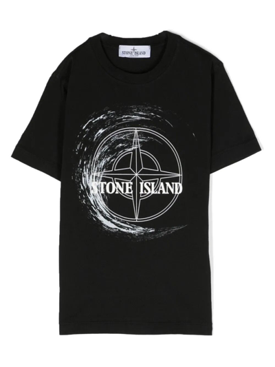 Stone Island Junior Kids' Logo印花棉t恤 In Black