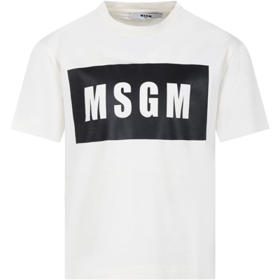 Msgm Ivory T-shirt For Kids With Logo