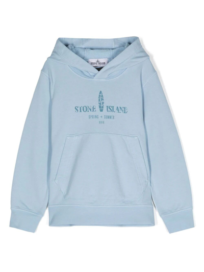 Stone Island Kids' Logo-print Hoodie In Blue