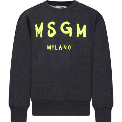 Msgm Kids' Brushstroke Logo-print Cotton Sweatshirt In Grey