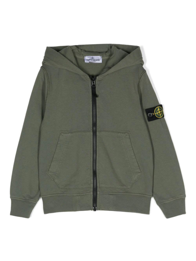 Stone Island Kids' Compass-patch Hooded Jacket In Green