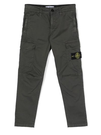 Stone Island Junior Kids' Compass-motif Straight-leg Trousers In Blue