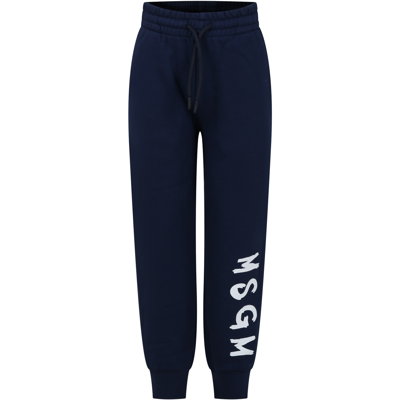 Msgm Blue Trousers For Kids With Logo