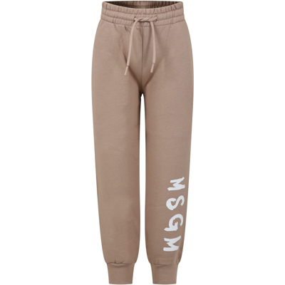 Msgm Beige Trousers For Kids With Logo