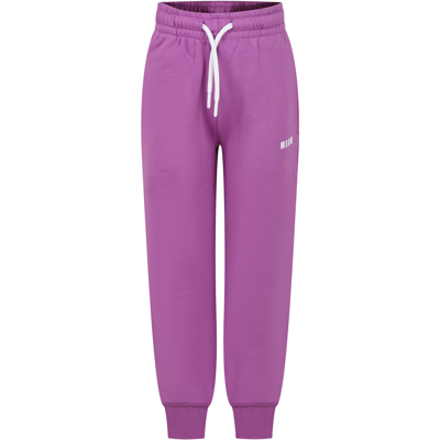 Msgm Lilac Trousers For Girl With Logo In Lilla