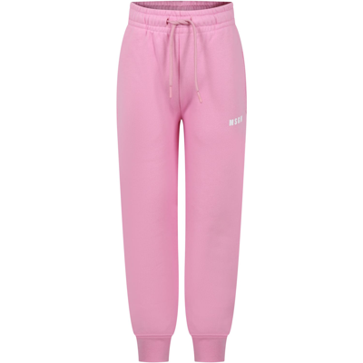 Msgm Kids' Pink Trousers Fro Girl With Logo