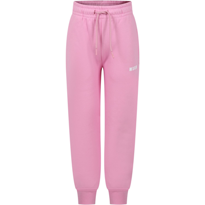 Msgm Kids' Pink Trousers Fro Girl With Logo In Rosa