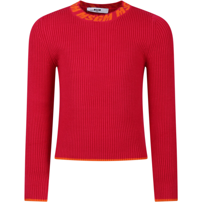 Msgm Kids' Fuchsia Turtleneck For Girl With Logo