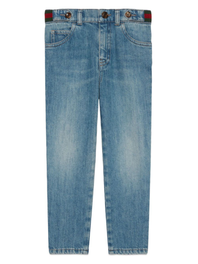 Gucci Kids' Web-stripe Tapered Jeans In Blue