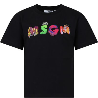 Msgm Kids'  Girls Black Cotton Jewel T-shirt