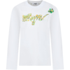 MSGM WHITE T-SHIRT FOR GIRL WITH LOGO AND SEQUINS