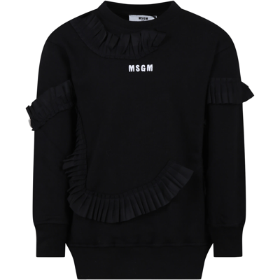 Msgm Teen Girls Black Ruffle Maxi Sweatshirt