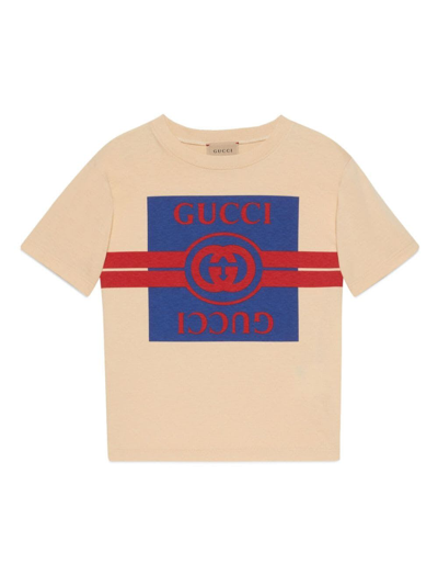 Gucci Kids' Cotton Jersey T-shirt In Cream,multi