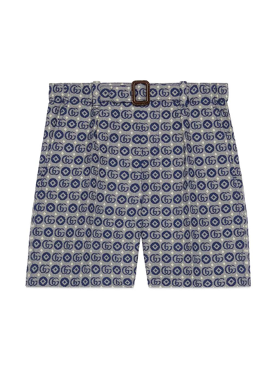 Gucci Kids' Gg Cotton Blend  Canvas Shorts In Blue