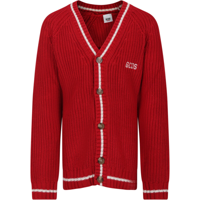 Gcds Mini Red Cardigan For Kids With Logo