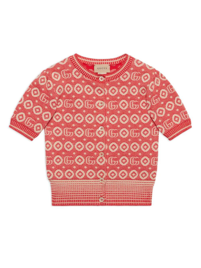 Gucci Kids' Cotton Jacquard Cardigan In Red/beige