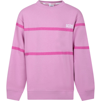 Gcds Mini Kids' Pink Sweatshirt For Girl With Logo